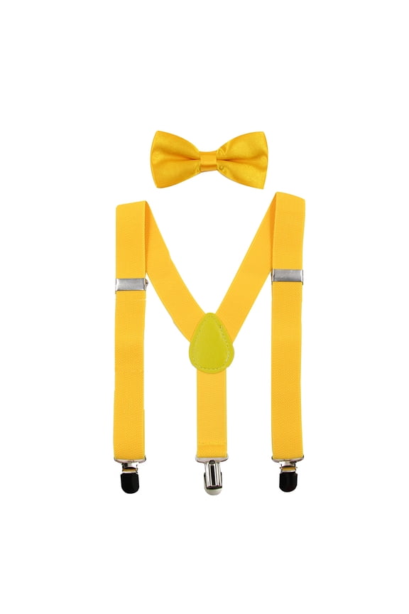 Kids Suspenders Bowtie Set Adjustable Suspender Bow Ties for Boys Girls Toddlers Yellow