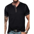 thumbnail image 1 of Hanerdun Men Button-Up T-Shirts Male Casual Tops Crew Neck Blouse Black S, 1 of 5