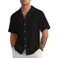 thumbnail image 1 of Hanerdun Men Casual Button Down Shirt Solid Blouse Male Short Sleeve Top Black XL, 1 of 5