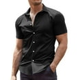 thumbnail image 1 of Hanerdun Men Dress Shirts Male Casual Button Down Short Sleeve Shirt Black M, 1 of 5