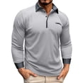thumbnail image 1 of Hanerdun Men Formal Polo T-Shirts Male Button Up Long Sleeve Tee Tops Light Gray XL, 1 of 5