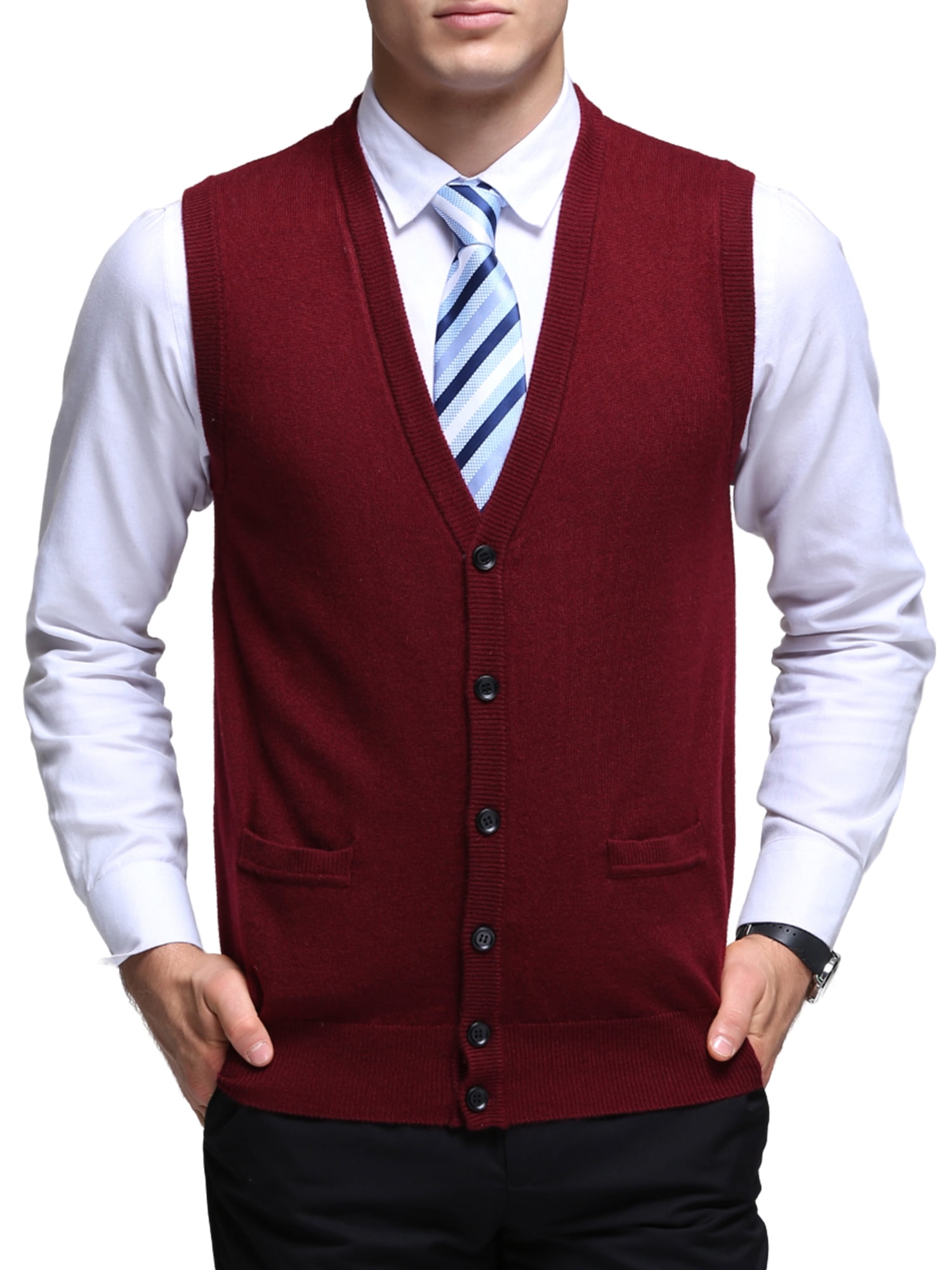 Hanerdun Men Knit Cardigan Vest Male Wool Blend VNeck Pocket