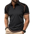 thumbnail image 1 of Hanerdun Men Polo Shirts Casual Short Sleeve Top Male Button-Up Blouse Black S, 1 of 5