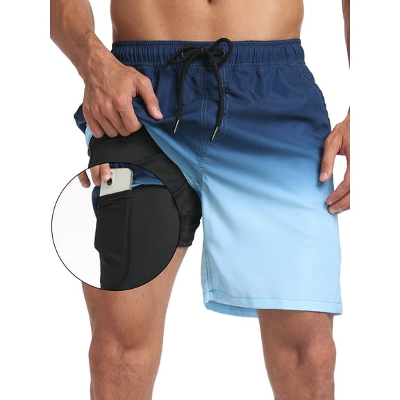 Hanerdun Mens 2 in 1 Dry Fit Athletic Shorts with Liner & Pockets Workout Running Bottoms Blue 2XL