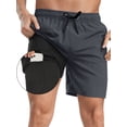thumbnail image 1 of Hanerdun Mens 2 in 1 Dry Fit Workout Shorts with Liner and 5 Pockets Gray M, 1 of 7