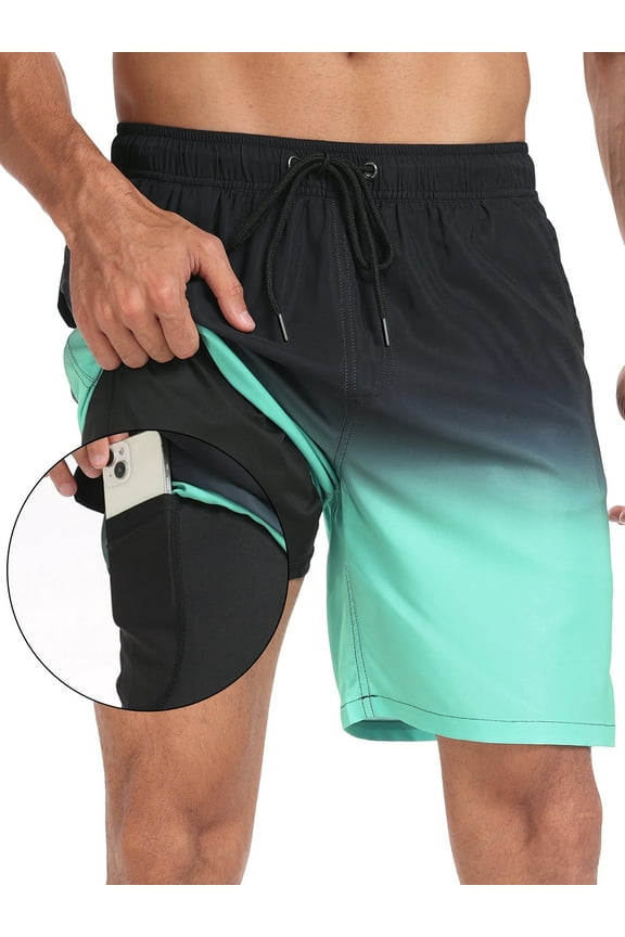 Mens 2 in 1 Dry Fit Athletic Shorts with Liner & Pockets Workout Running Bottoms Green M