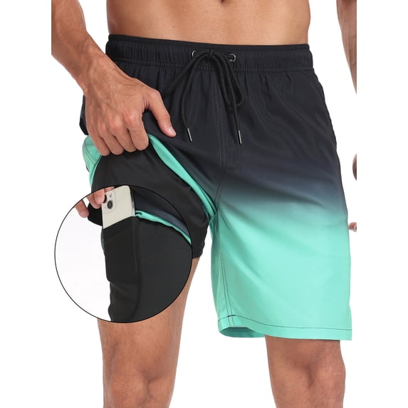 Hanerdun Mens 2 in 1 Athletic Running Shorts with Liner & 5 Pockets Dry Fit Workout Bottoms Green XL