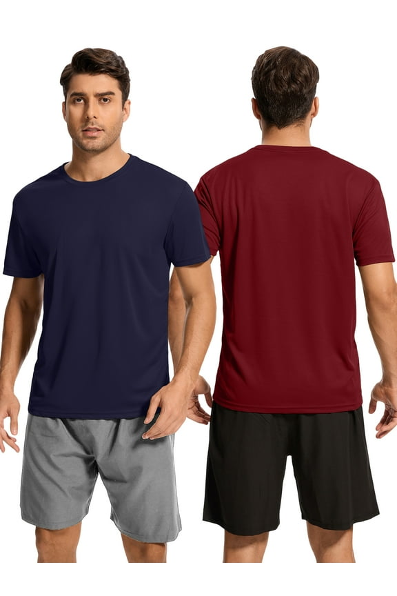 Mens Athletic Quick Dry Shirts Tops Short Sleeve Crew Neck Workout Casual Tees Activewear 2 Pack 2XL