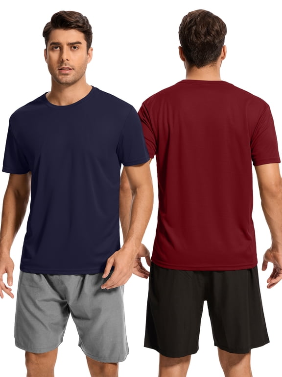 2 Pack Mens Athletic Shirts Quick Dry Workout Casual T Shirts Short Sleeve Crew Neck Activewear L