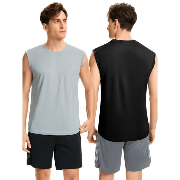 Hanerdun Mens Workout Tank Tops Dry-Fit Athletic Running Sleeveless Mesh Solid Color Shirts 2PCS