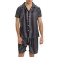 thumbnail image 1 of Hanerdun 2PCS Mens Satin Pajamas Set Stripe Pocket Pjs Sleepwear Short Sleeve Button Up Loungewear L, 1 of 7