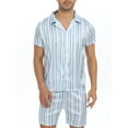 thumbnail image 1 of Hanerdun 2PCS Mens Satin Pajamas Set Stripe Pocket Pjs Sleepwear Short Sleeve Button Up Loungewear M, 1 of 7