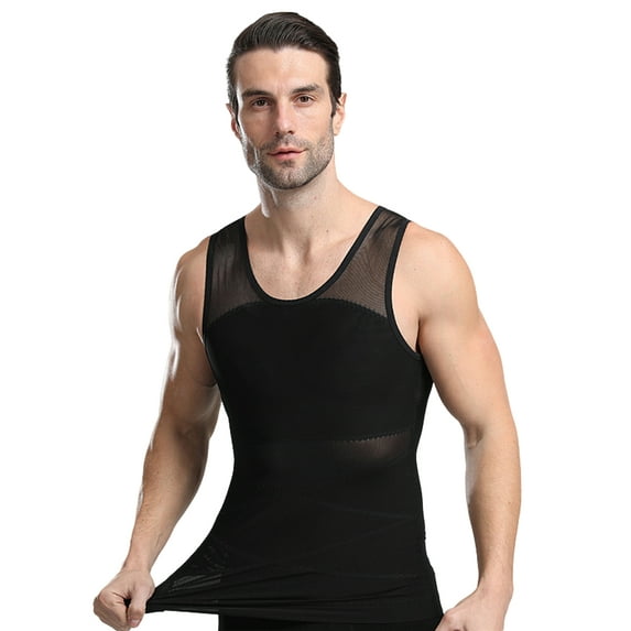 Hanerdun Mens Body Shaper Compression Shapewear Slimming Vest Workout Tummy Control Waist Trainer L