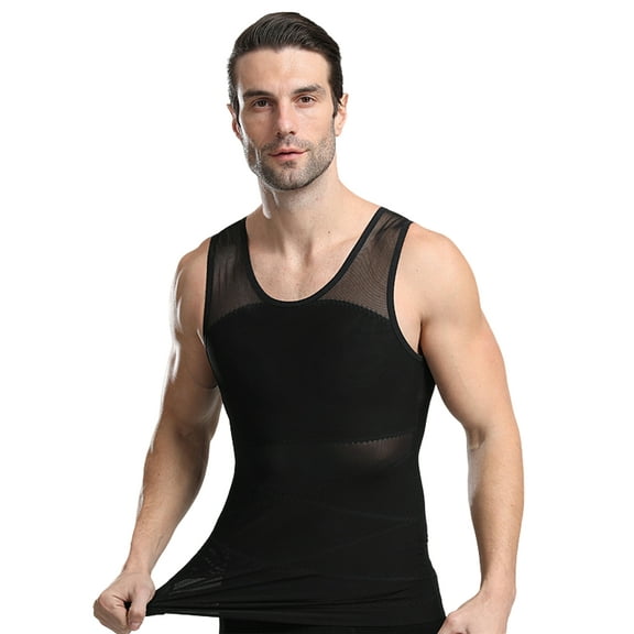 Hanerdun Mens Body Shaper Compression Shapewear Slimming Vest Workout Tummy Control Waist Trainer M