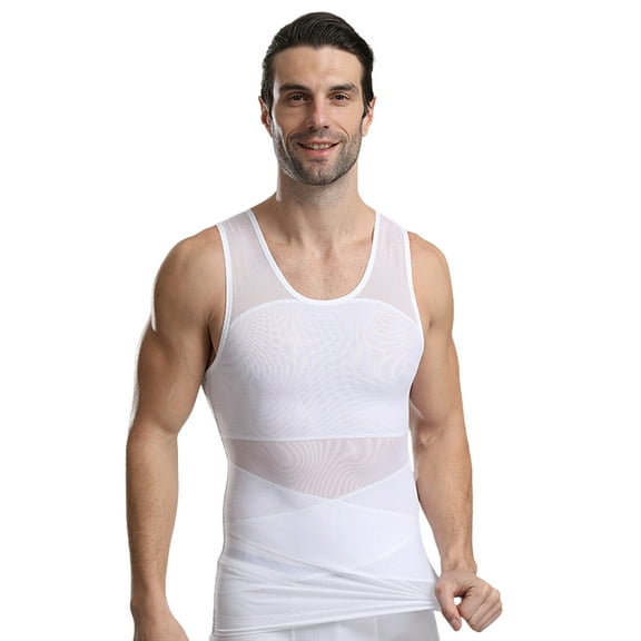 Hanerdun Mens Body Shaper Compression Shapewear Slimming Vest Workout Tummy Control Waist Trainer XL