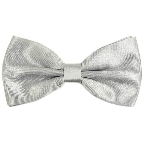 Hanerdun Mens Satin Bow Ties Pre-Tied Formal Wedding Party Adjustable Neck Neckties Silver