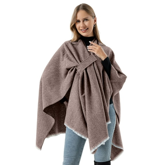 Hanerdun Womens Scarf Shawls Sweater Cape Open Front Blanket Wraps Adult Solid Warm Winter Scarves Brown