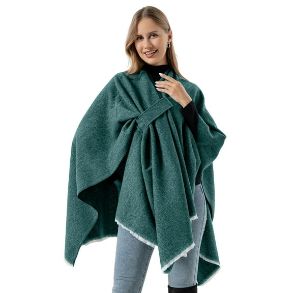Hanerdun Womens Scarf Shawls Sweater Cape Open Front Blanket Wraps Adult Solid Warm Winter Scarves Green