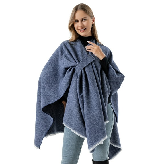 Hanerdun Womens Scarf Shawls Sweater Cape Open Front Blanket Wraps Adult Solid Warm Winter Scarves Navy Blue