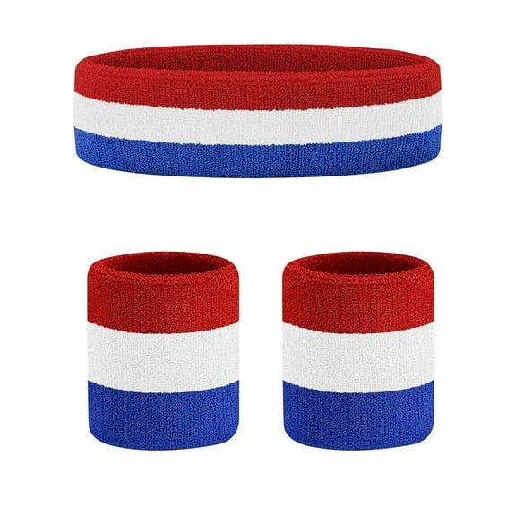 Hanerdun Sports Sweat Headband Wristbands Set Unisex Workout Terry Head Bands for Running Jogging Football One Size