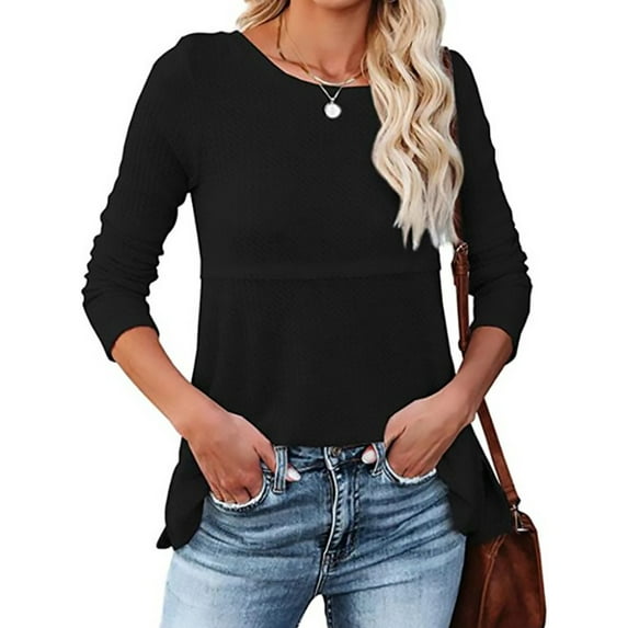 Hanerdun Women Blouse Tops Female Long Sleeve Crew Neck Hollow Out Pullover T-Shirt Black M