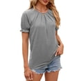 thumbnail image 1 of Hanerdun Women Blouses Tops Female Crew Neck Casual Shirts Ruffle Tees Gray S, 1 of 5