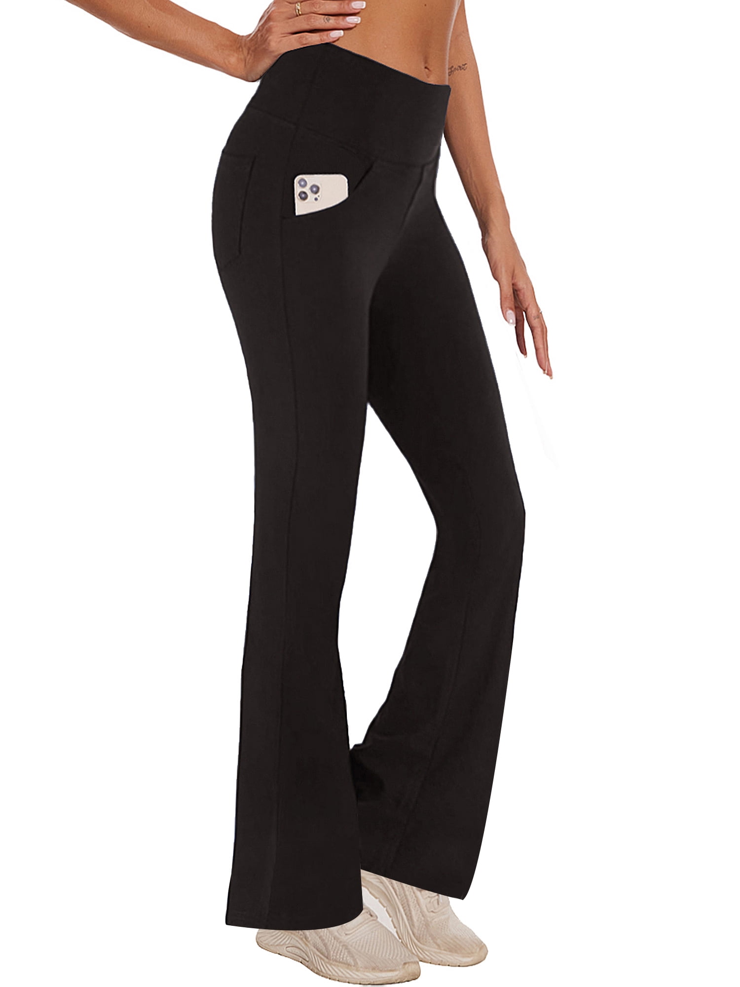 Womens Bootcut Yoga Pants with Pockets Flare Workout Legging High Waist Bootleg Bottoms Activewear Black 2XL
