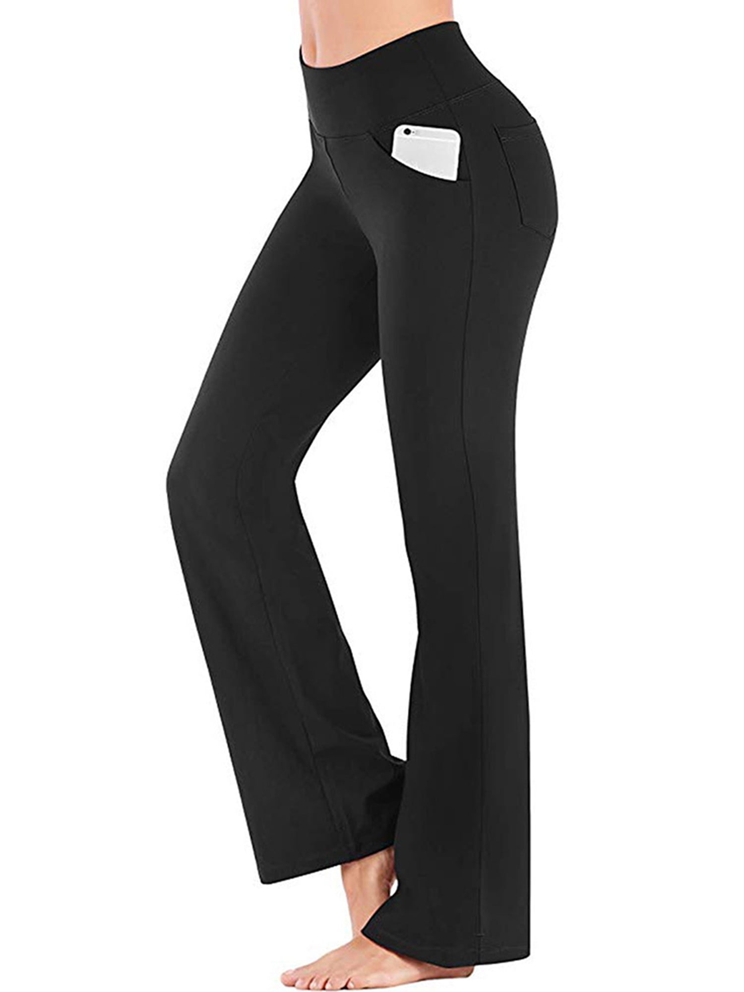 Hanerdun Women Bootcut Yoga Pants with Pockets Female High Waist Bootleg Trousers  Workout Activewear Black XL 