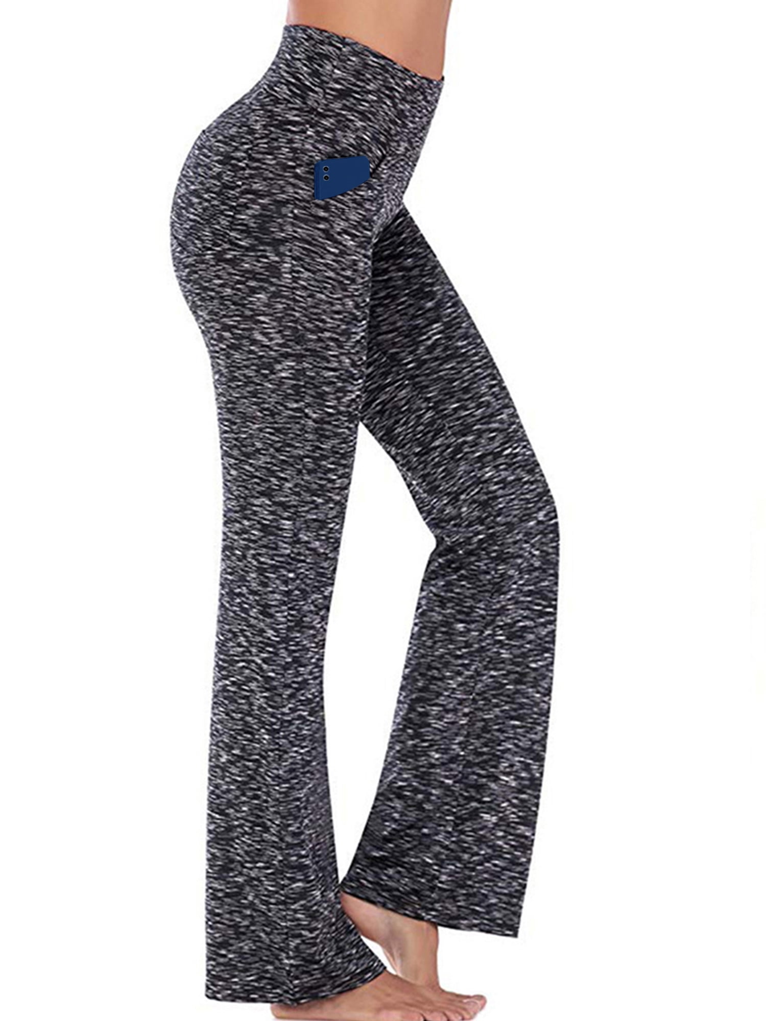 Hanerdun Women Bootcut Yoga Pants with Pockets Female High Waist Bootleg Trousers Workout Activewear Gray L