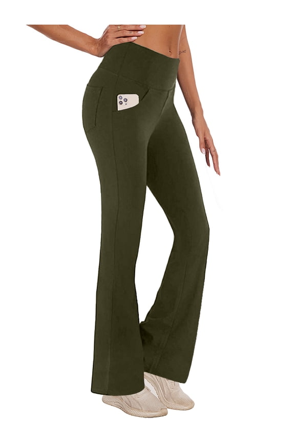 Womens Bootcut Yoga Pants with Pockets Flare Workout Legging High Waist Lightweight Bottoms Activewear Green L