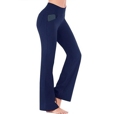Hanerdun Women Bootcut Yoga Pants with Pockets Female High Waist Bootleg Trousers Workout Activewear Navy Blue 3XL