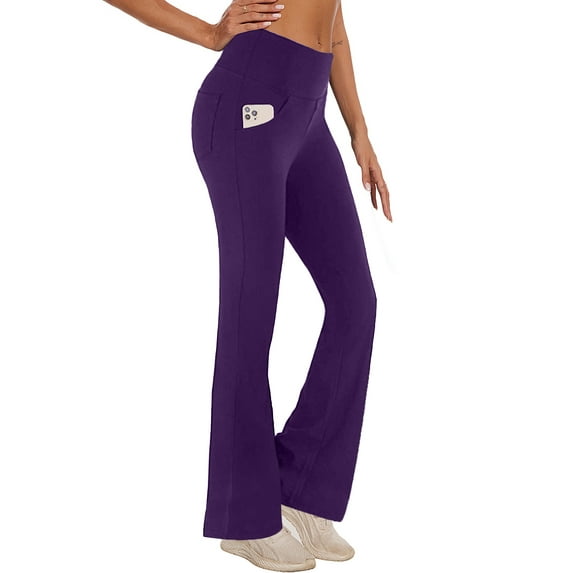 Hanerdun Womens Bootcut Yoga Pants with Pockets Flare Workout Legging High Waist Lightweight Bottoms Activewear Purple 2XL