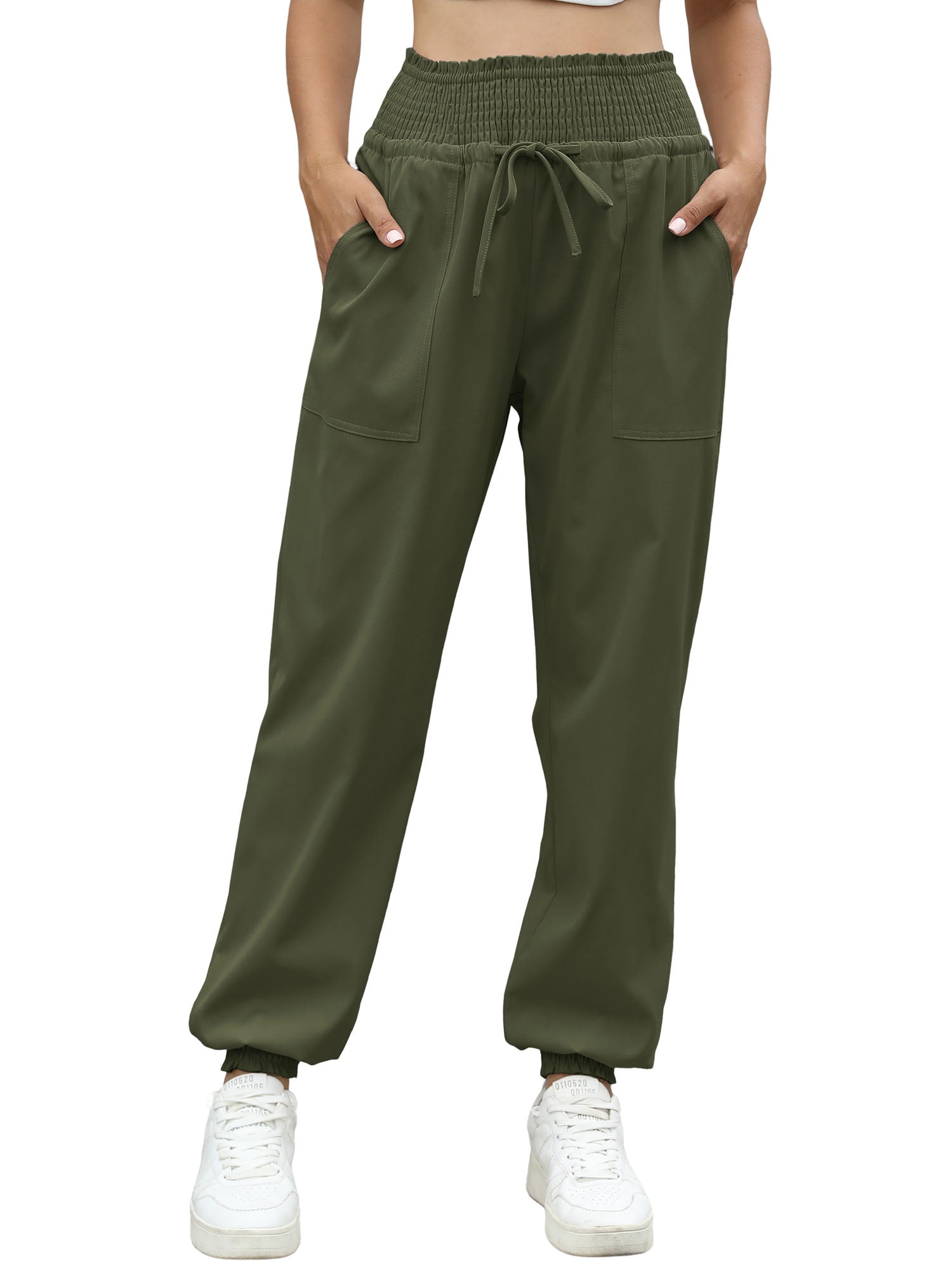 Hanerdun Women Fitness Pants Female Athletic Bottoms with Elastic Waist Army Green L