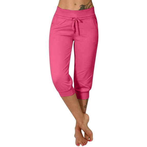 Hanerdun Women Fitness Pants Female Casual Bottom Cropped Jogger Red L
