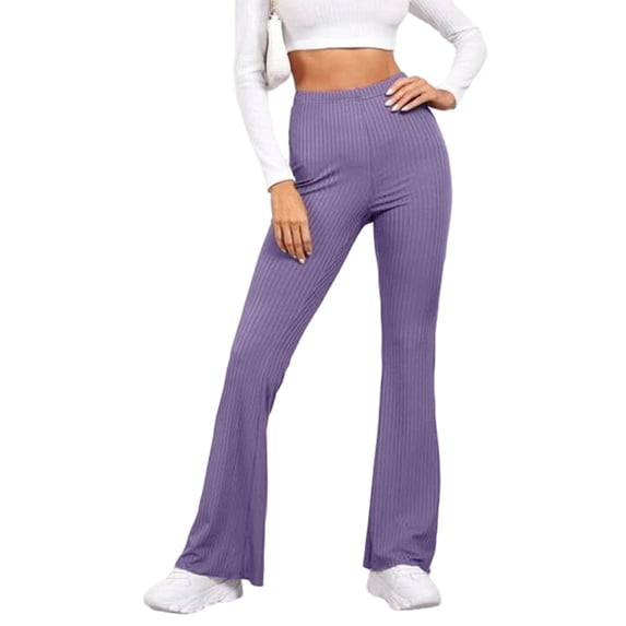 Hanerdun Women High Waisted Yoga Pants Female Bell Workout Bottoms Purple S
