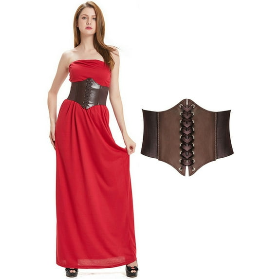 Hanerdun Women Lace-up Corset Waist Belt Stretch Wide Belts for Dress Cinch Waistband Brown M