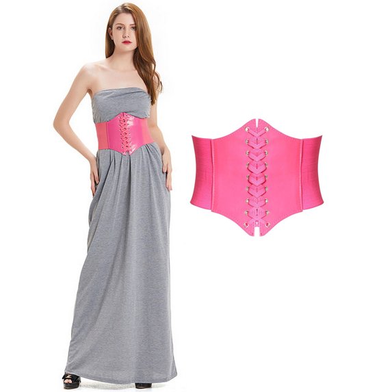 Hanerdun Women Lace-up Corset Waist Belt Stretch Wide Belts for Dress Cinch Waistband Pink M