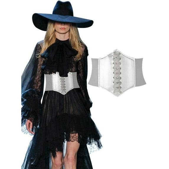 Hanerdun Women Lace-up Corset Waist Belt Stretch Wide Belts for Dress Cinch Waistband Silver L