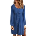 thumbnail image 1 of Hanerdun Women Long Sleeve Dresses Female Casual Crew Neck Mini Dress Blue 2XL, 1 of 5