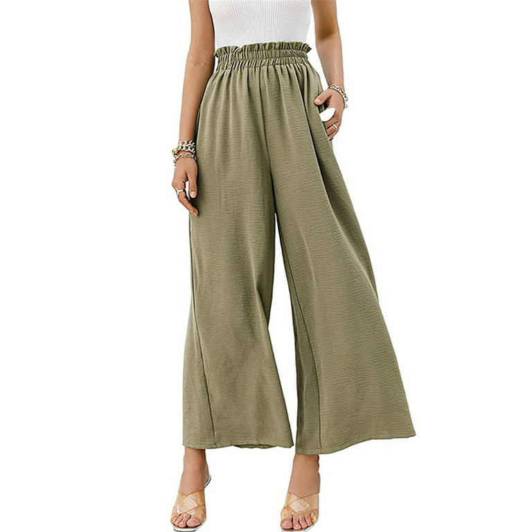 Hanerdun Women Loose Wide Leg Pants Female Trousers Casual Flowy Yoga Pant  Light Green 2XL 