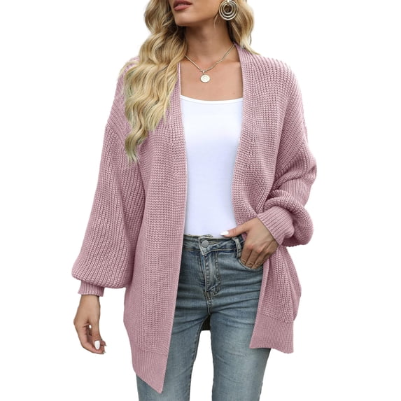 Hanerdun Women Open Front Cardigan Female Casual Sweater Coats Outerwear Pink 2XL
