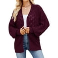 thumbnail image 1 of Hanerdun Women Open Front Cardigan Female Solid Cardigan Sweaters Red M, 1 of 5