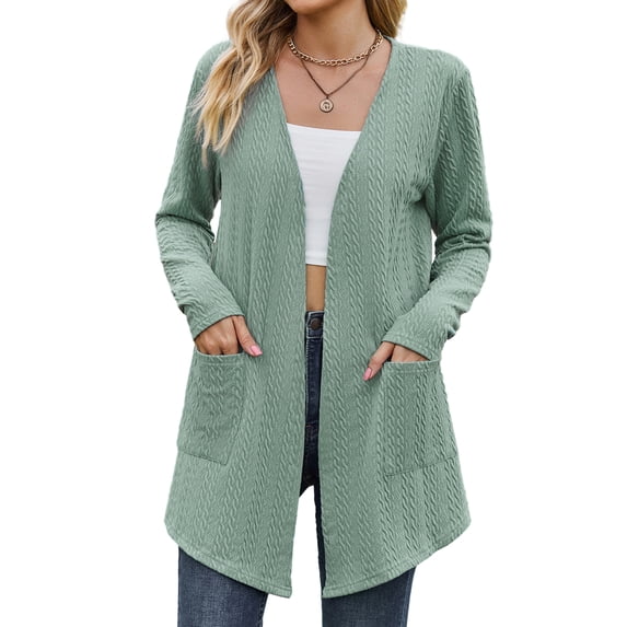 Hanerdun Women Open Front Cardigan Female Sweater Jackets Knitwear Dark Green XL