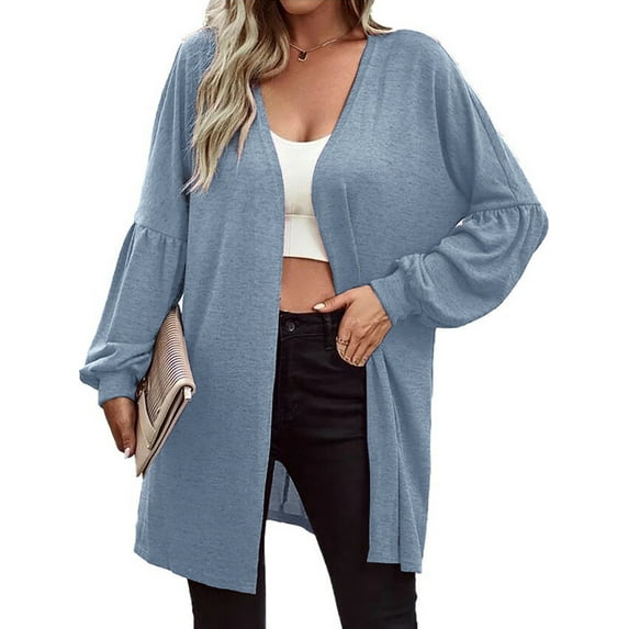 Hanerdun Women Open Front Cardigans Female Solid Cardigan Sweaters Blue L