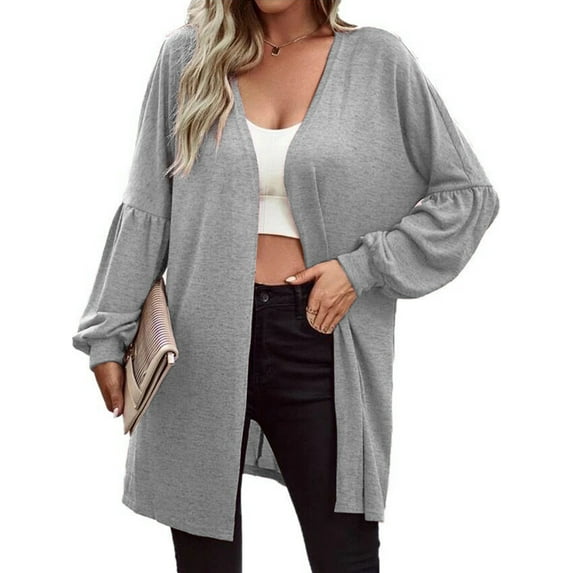 Hanerdun Women Open Front Cardigans Female Solid Cardigan Sweaters Gray 2XL