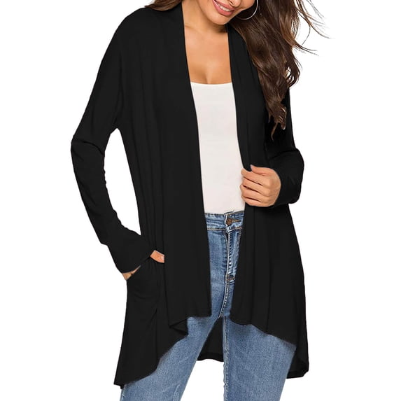 Hanerdun Women Open Front Sweater Cardigans Female Solid Long Sleeve Cardigan Black XL