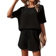 thumbnail image 1 of Hanerdun Women Pajama Set Female 2PCS Pjs Loungewear Short Sleeve Sleepwear Black 2XL, 1 of 5