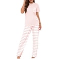 thumbnail image 1 of Hanerdun Women Pajama Set Sleepwear Female 2PCS Striped Short Sleeve Pjs Homewear Pink M, 1 of 5