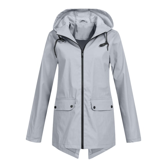 Hanerdun Women Pocket Rain Jacket Female Waterproof Raincoats Windbreaker Gray L