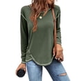 thumbnail image 1 of Hanerdun Women Round Neck Blouse Female Long Sleeve Tunic Tops Green XL, 1 of 5